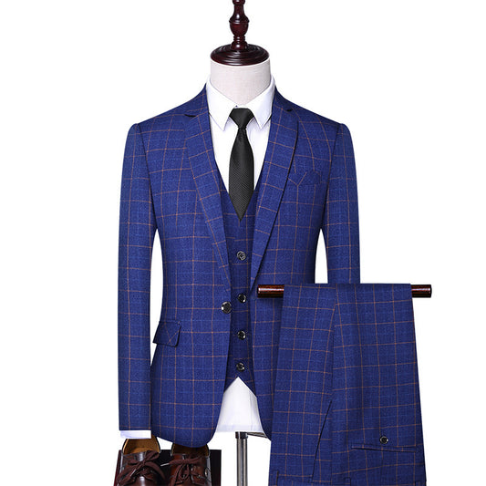 Men's three-piece checked suit