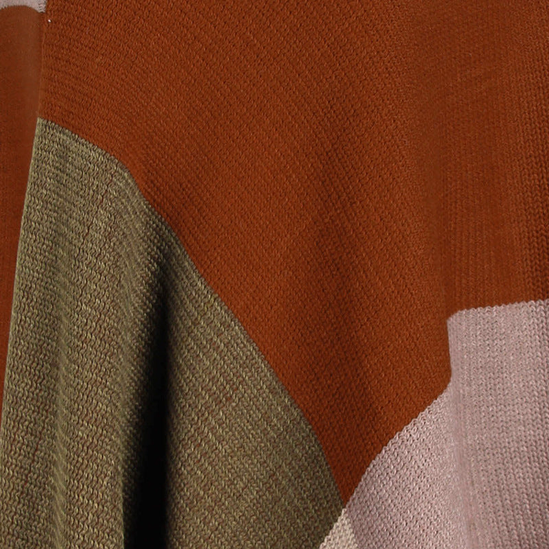 Shawl cape fringed colorblock women's coat