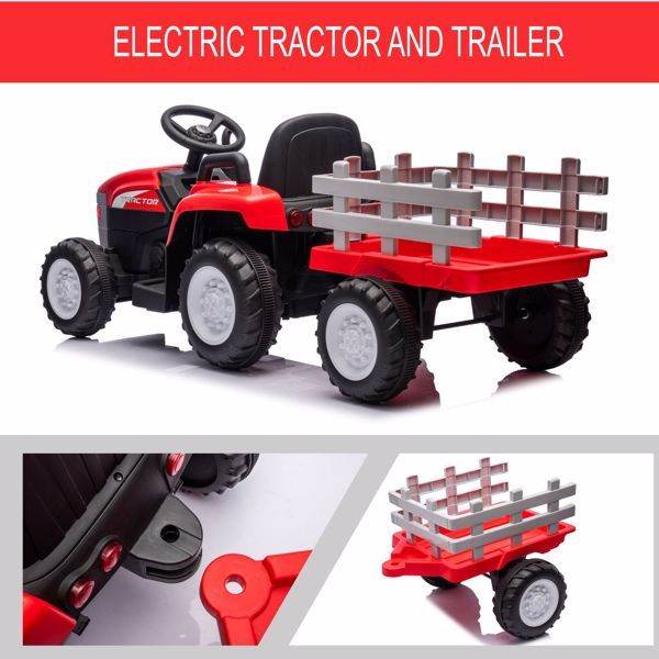 Tracteur jouet à batterie rouge 12 V 7 Ah avec remorque - Style & confort