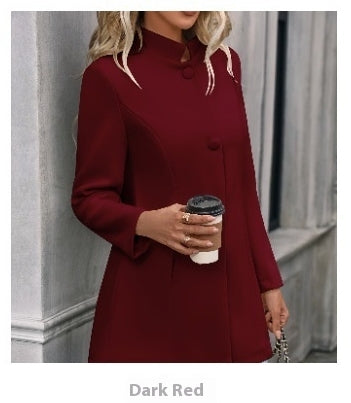 European And American New Fall And Winter Lapels Slim-fit Wool Solid Color Fashion Temperament Coat