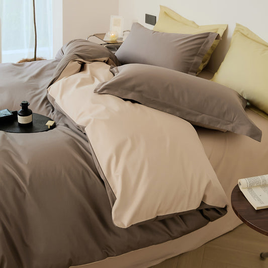 Parure de lit quatre pièces en laine et coton, draps en pur coton