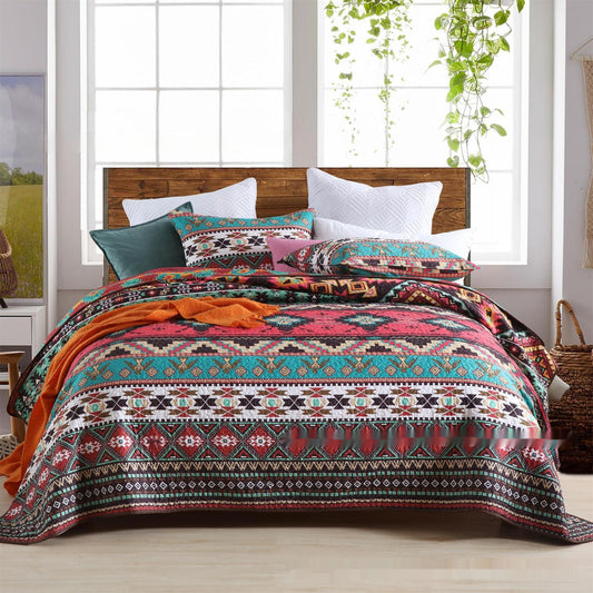 Housse de lit matelassée en tissu brossé, ensemble trois pièces en polyester et coton de haute qualité
