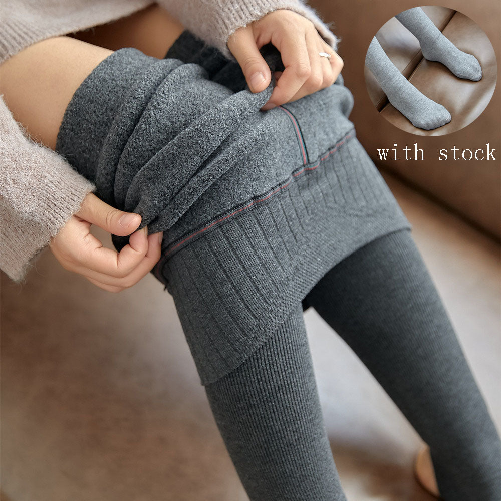 High Waist Stripes Leggings Winter Warm Woman Pants
