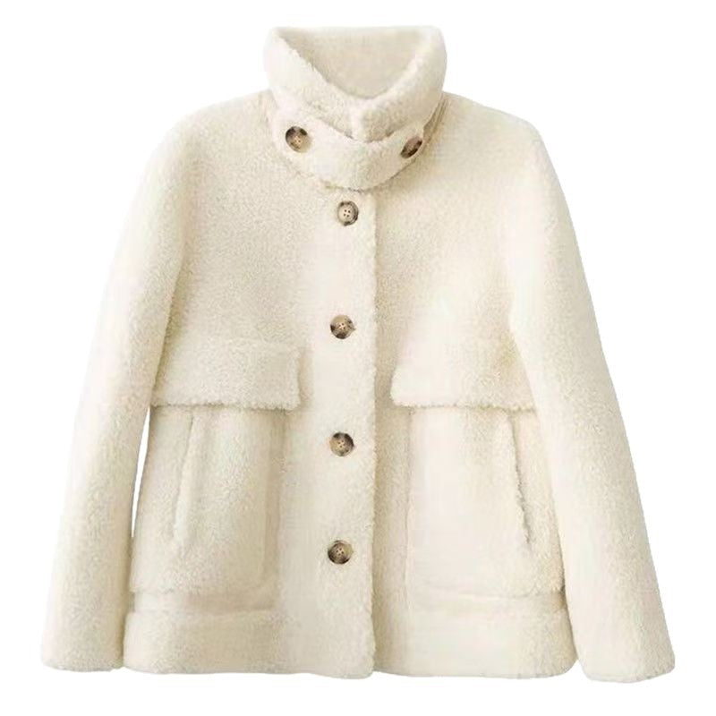 Korean Style Warm Thickened Design Autumn And Winter Faux Lamb Coat For Women