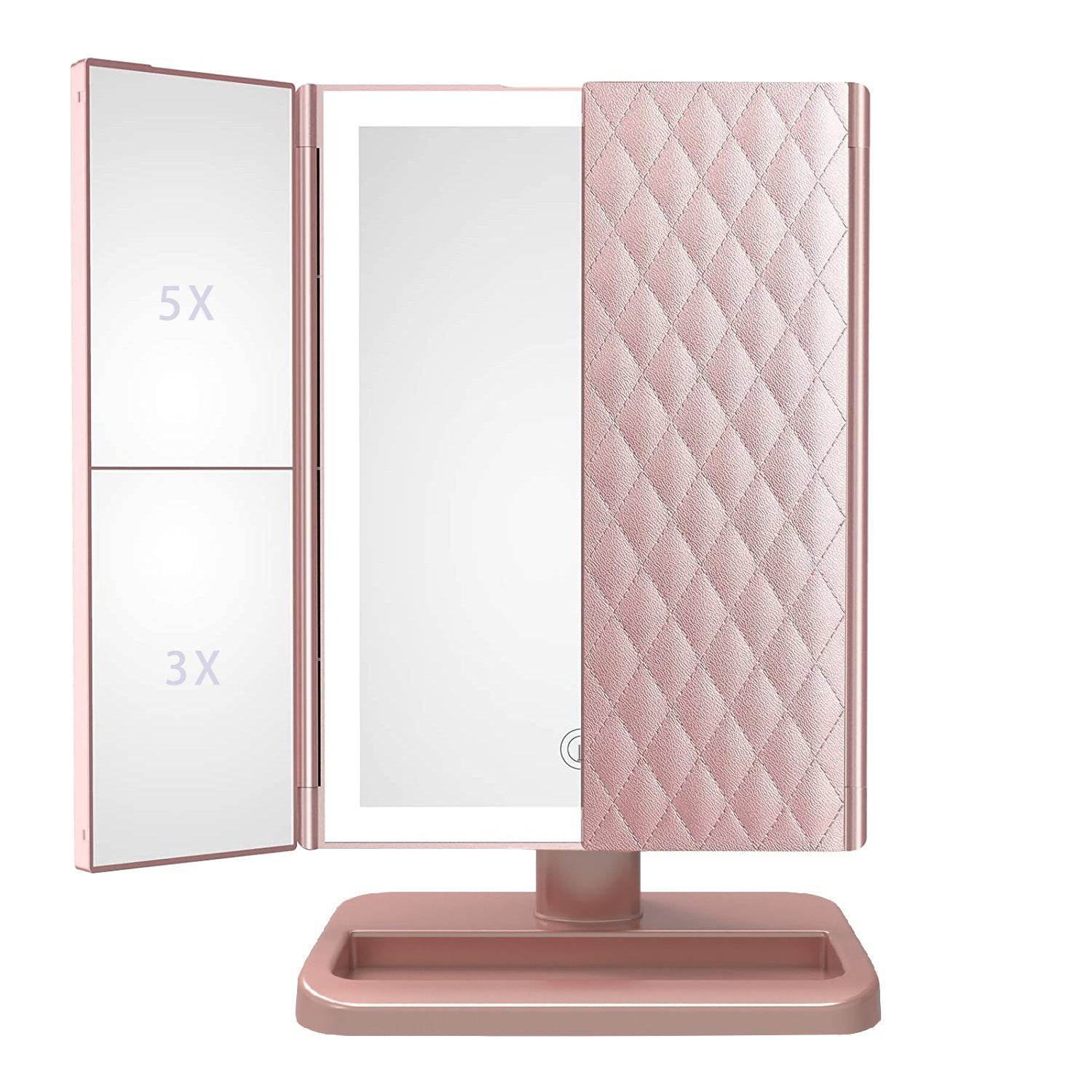Miroir de maquillage pliable avec éclairage de bureau - Style & confort