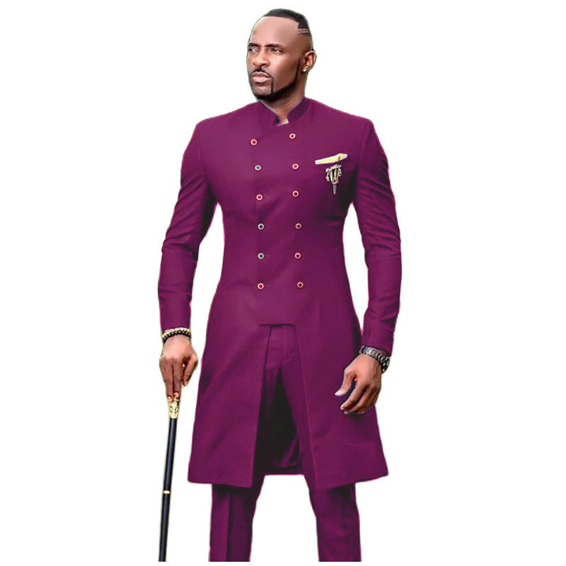 Men's Casual Two Piece Double Breasted Long Suit