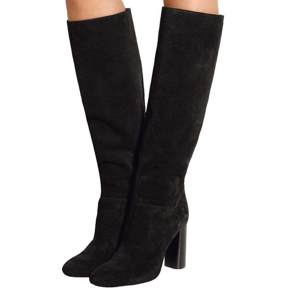 Bottes à talon épais et bout rond en daim noir - Style & confort