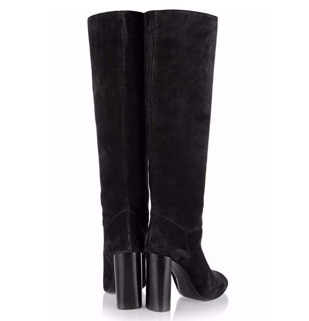 Bottes à talon épais et bout rond en daim noir - Style & confort