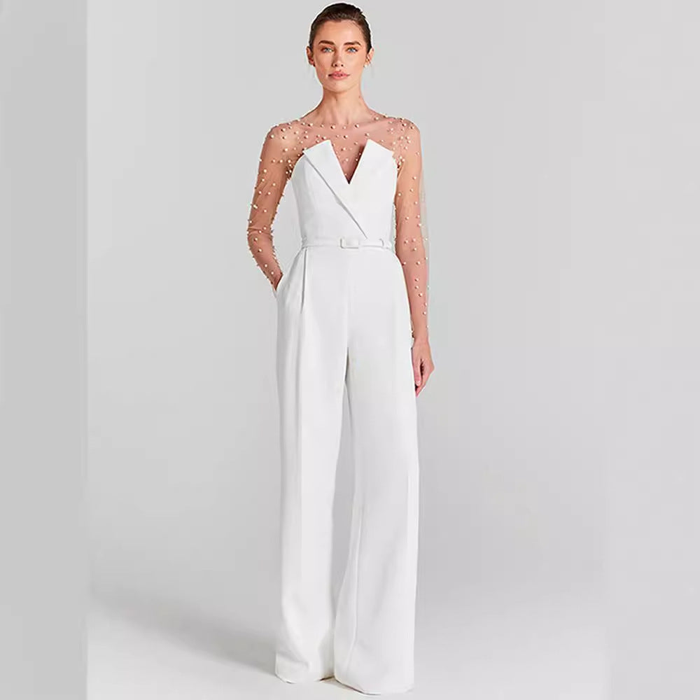 Casual jumpsuit with moss mesh top