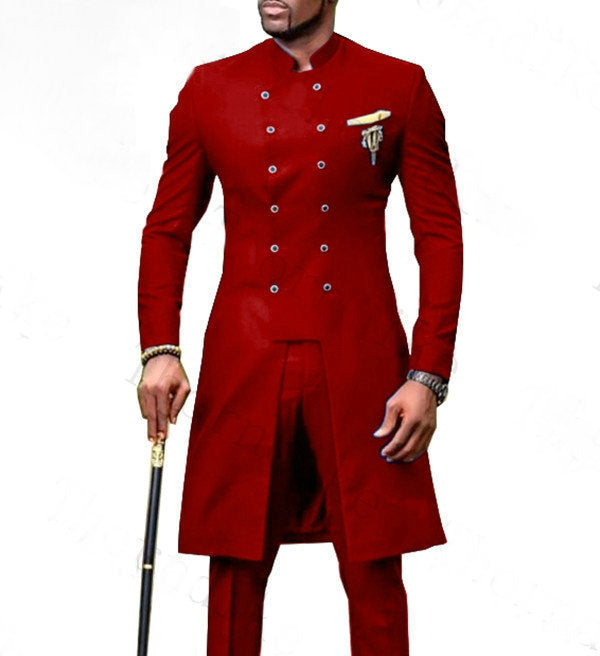 Men's Casual Two Piece Double Breasted Long Suit