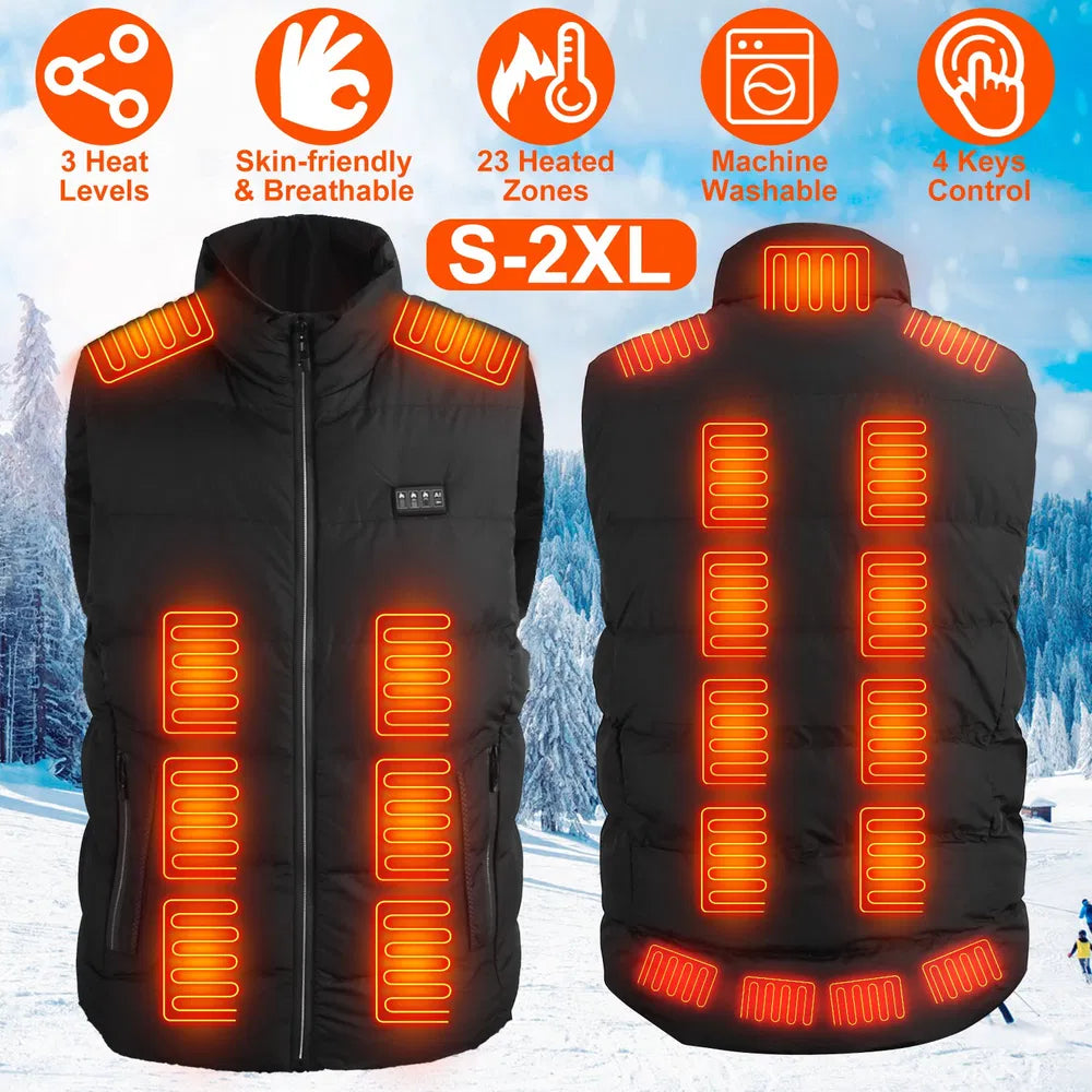 Heated Vest unisex Jacket With 23 Heating Zones 3 Heat Levels USB Powered