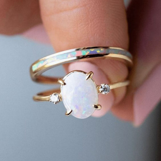 Simple retro round gemstone ring for women
