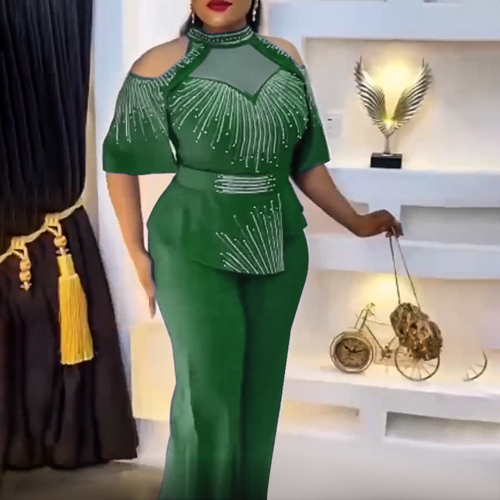 Two-piece set for professional suit, top wide-leg pants