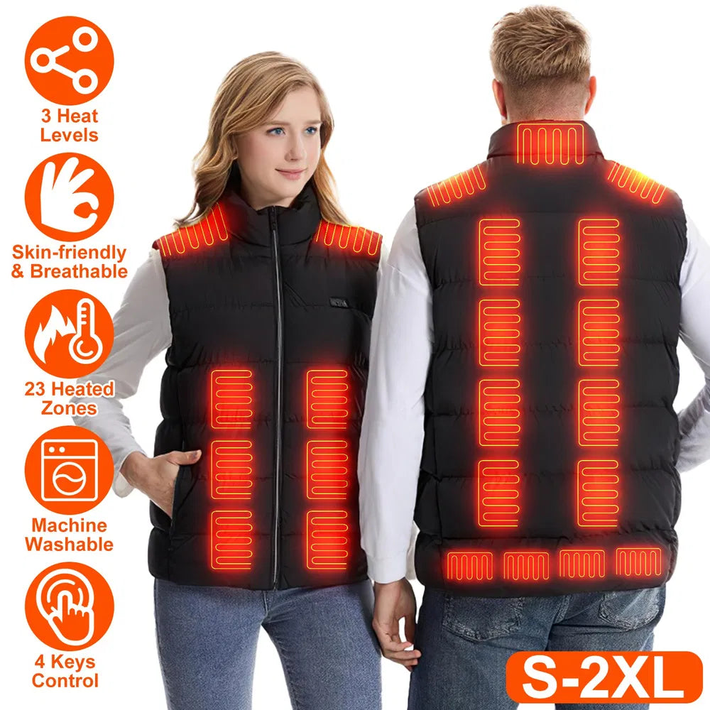 Heated Vest unisex Jacket With 23 Heating Zones 3 Heat Levels USB Powered