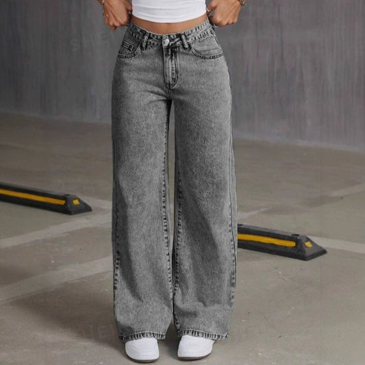 Women's Vintage Embroidered Bow Washed Jeans, Loose Straight Pants