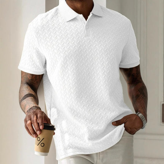 Simple short-sleeved polo shirt with polo collar and buttons on the front