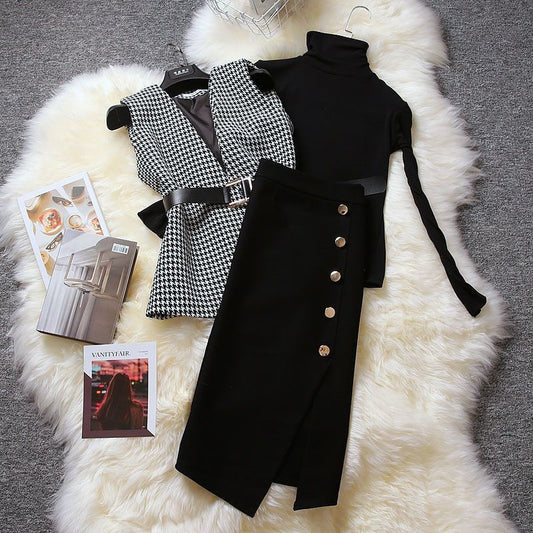 Women's Knitted Three-Piece Set with Wide Leg Pants