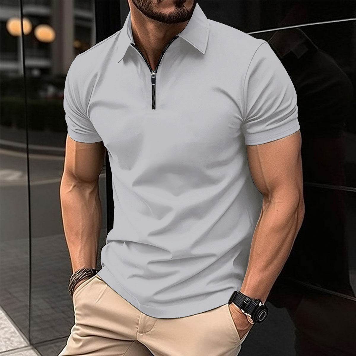 Haut à fermeture éclair de couleur unie pour hommes - Style & confort