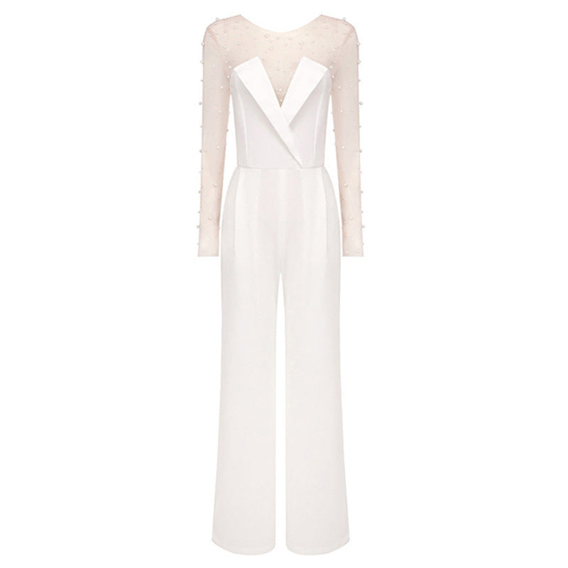 Casual jumpsuit with moss mesh top