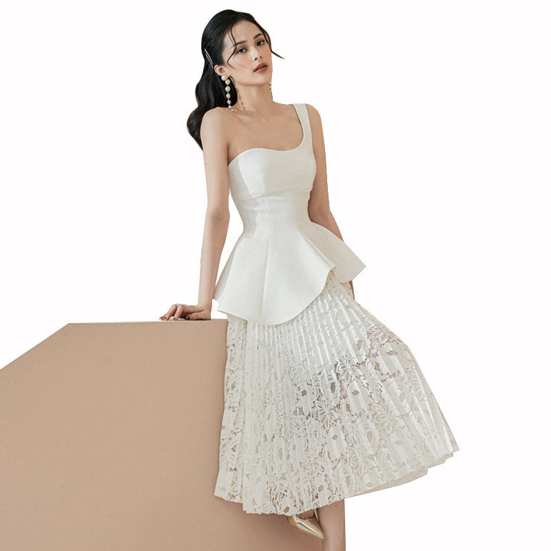 Robe longue asymétrique asymétrique à une épaule pour femme