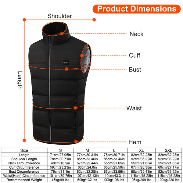 Heated Vest unisex Jacket With 23 Heating Zones 3 Heat Levels USB Powered