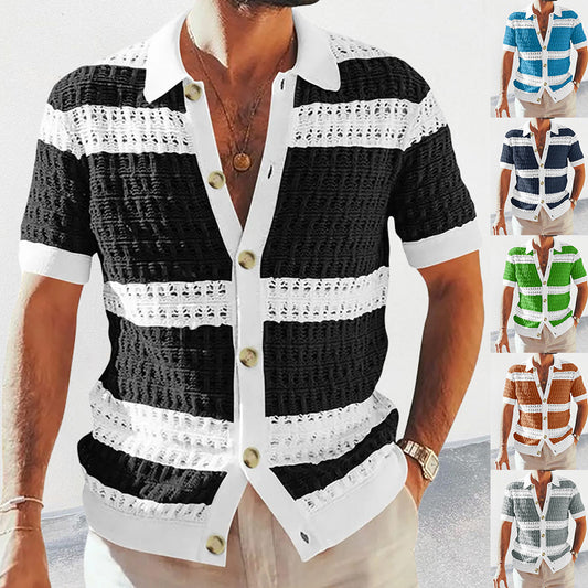 Men's knitted shirt, new summer collection, polo collar, short sleeves, breathable and colorful cardigan