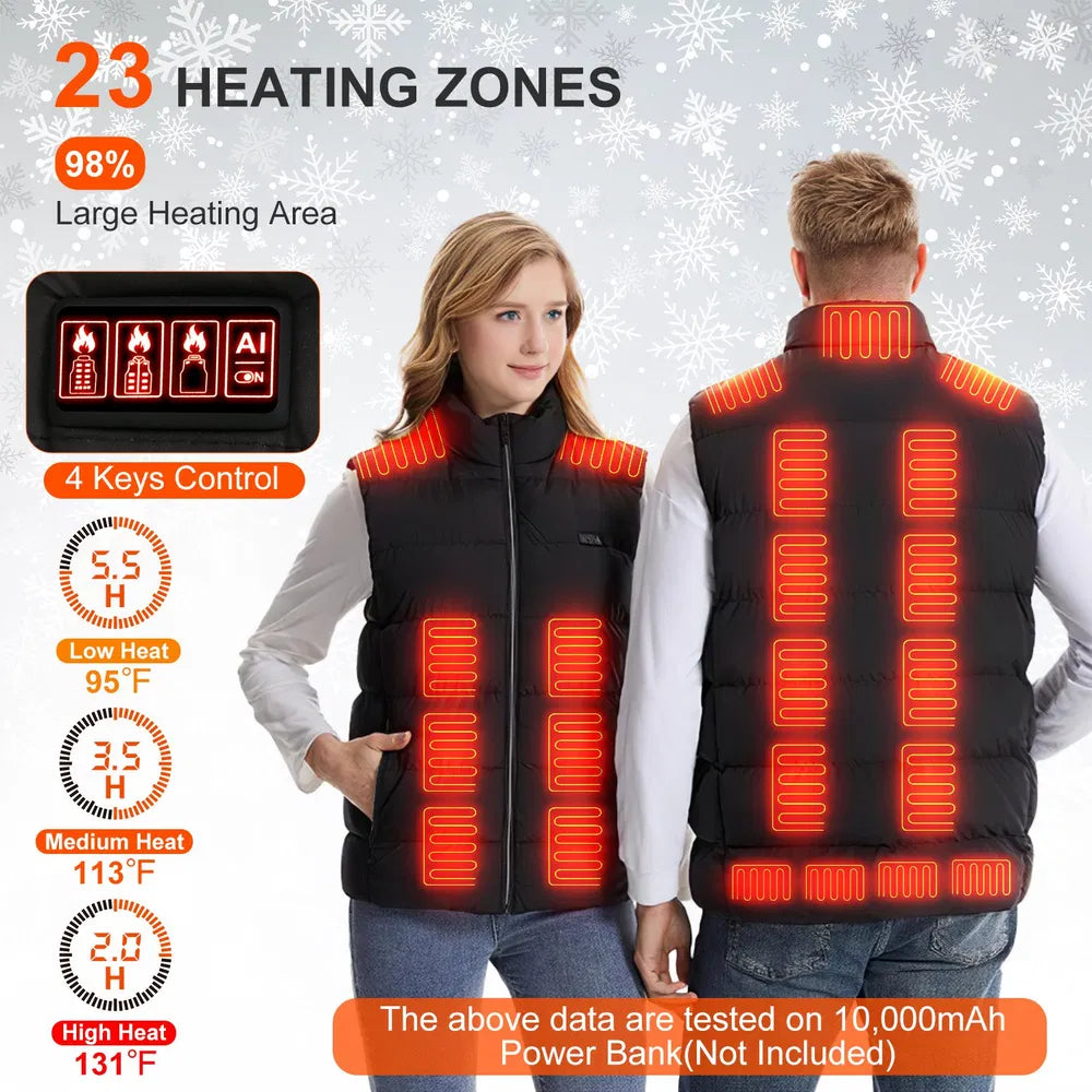 Heated Vest unisex Jacket With 23 Heating Zones 3 Heat Levels USB Powered