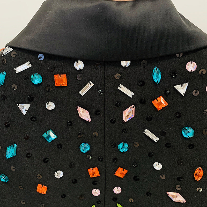 Costume deux pièces avec manteau et pantalon en diamant de couleur perlée