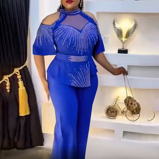 Two-piece set for professional suit, top wide-leg pants