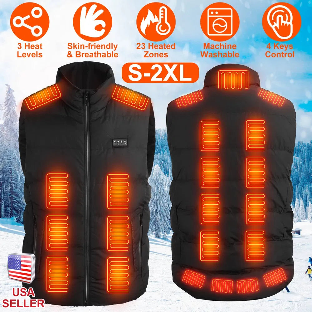 Heated Vest unisex Jacket With 23 Heating Zones 3 Heat Levels USB Powered