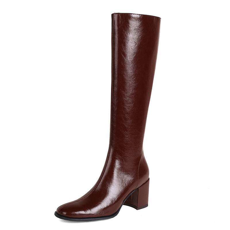 Bottes en cuir véritable simples et polyvalentes pour femmes - Style & confort