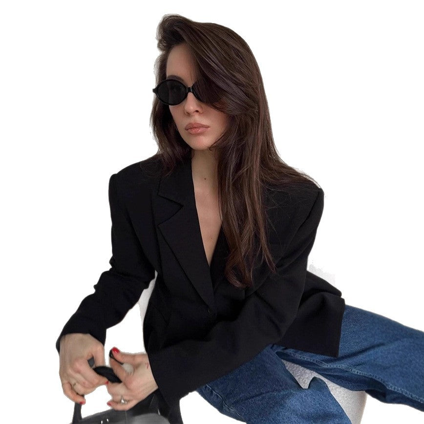 Commuter Retro Black Small Business Suit Coat For Women 2025 Autumn And Winter