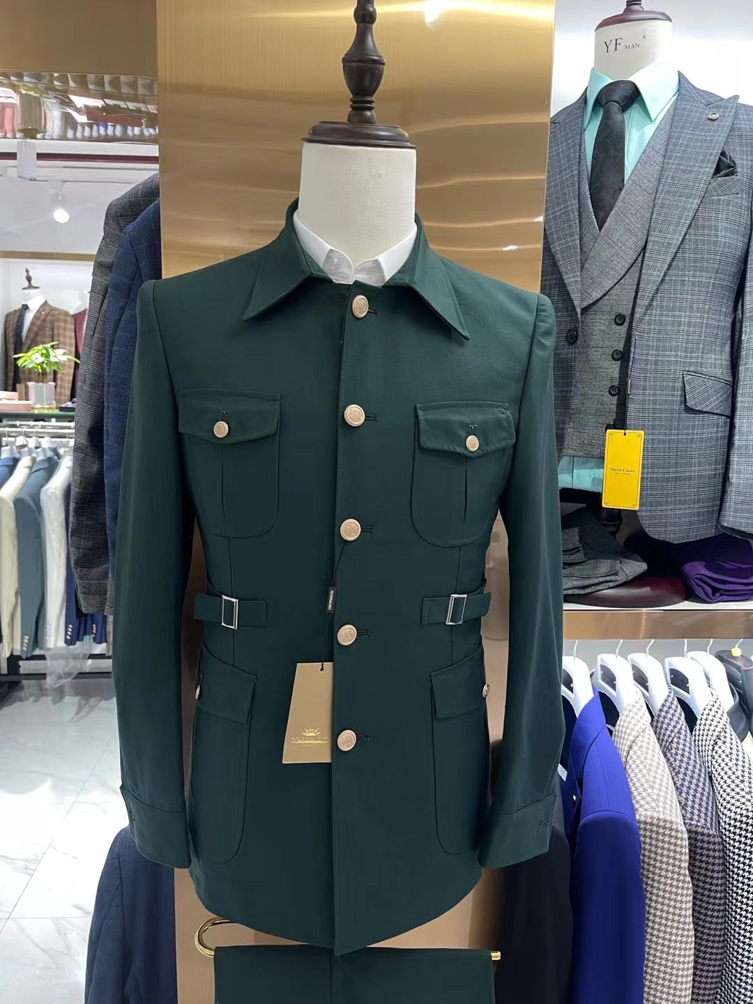 Costume coupe ajustée bleu marine pour homme, costume deux pièces