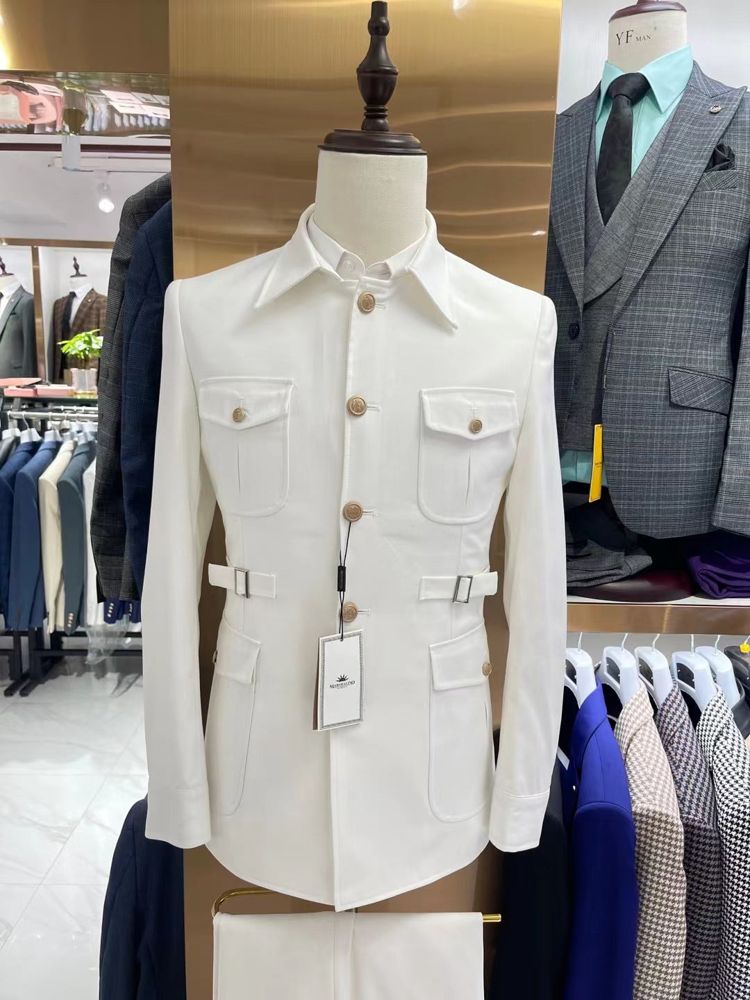 Costume coupe ajustée bleu marine pour homme, costume deux pièces