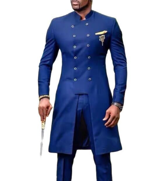 Men's Casual Two Piece Double Breasted Long Suit
