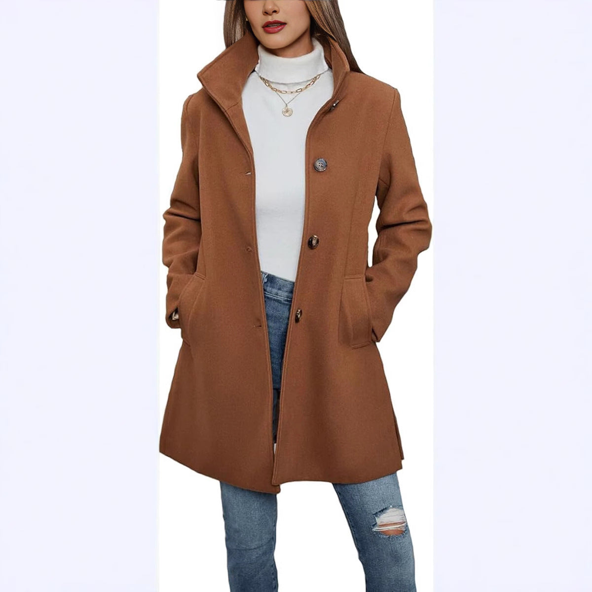 Fashion Casual Autumn And Winter Thick Long Sleeve Woolen Long Thick Coat