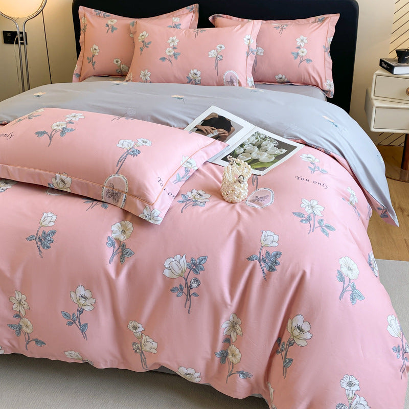 Housse de couette en coton quatre pièces, drap de lit, literie