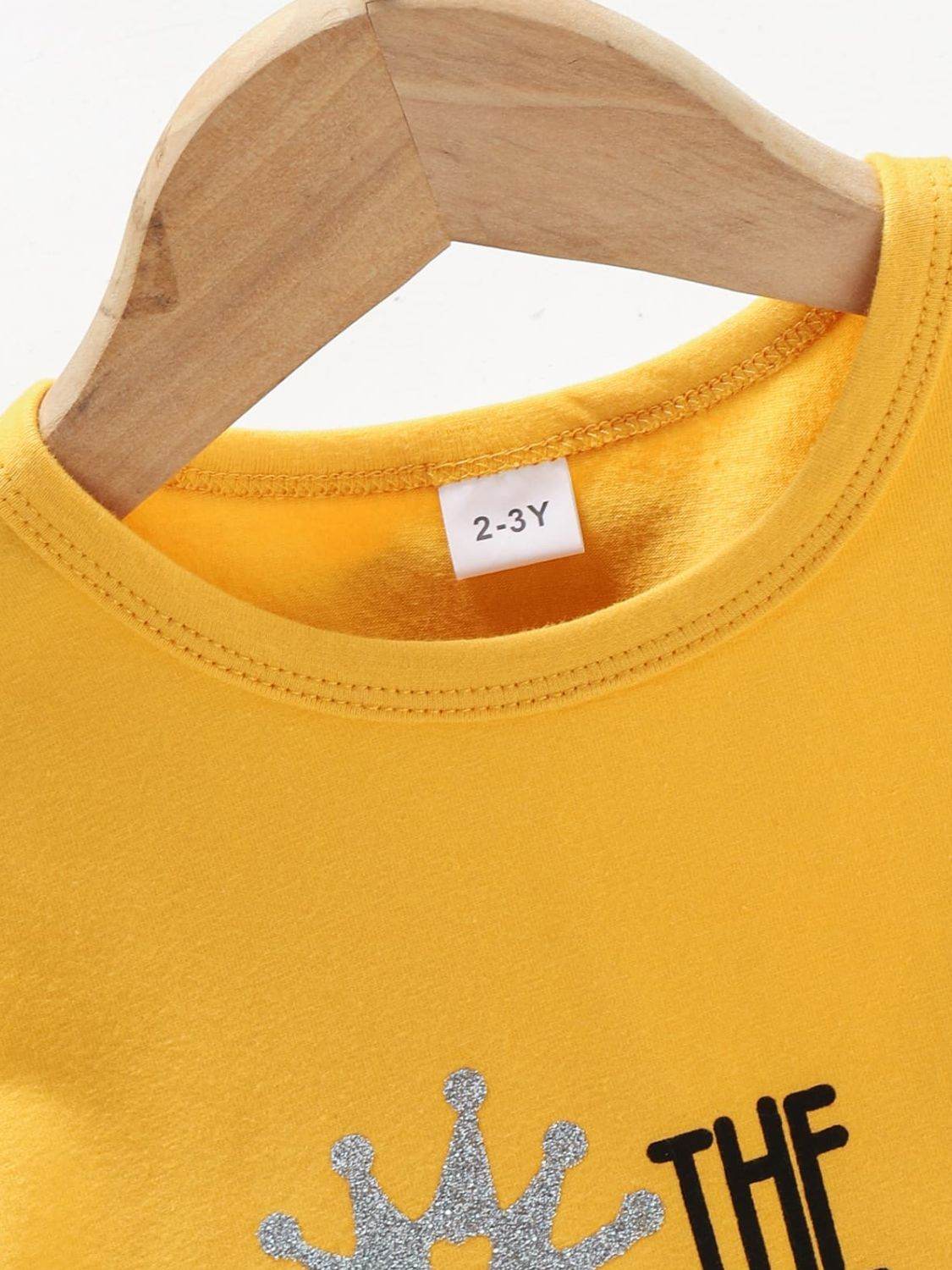 Haut à manches courtes et col rond de couleur unie avec imprimé tournesol - Style & confort