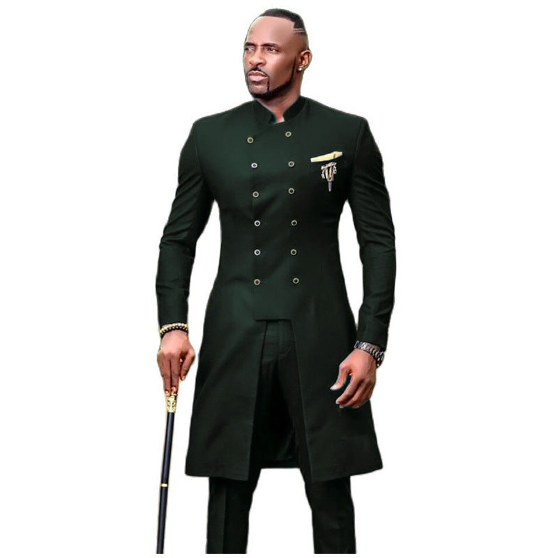 Men's Casual Two Piece Double Breasted Long Suit