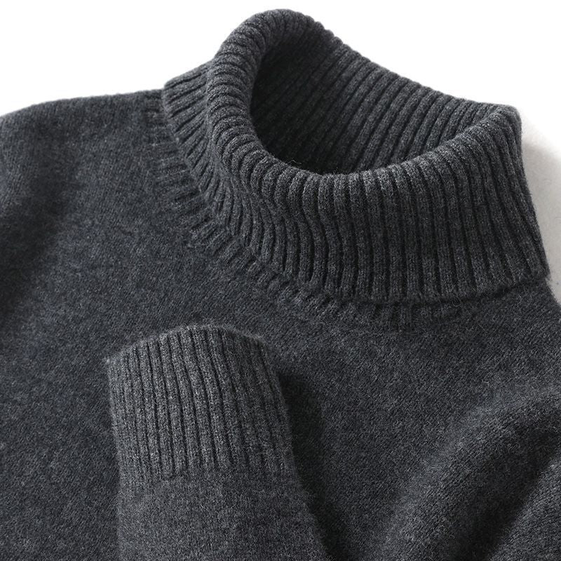 High-neck Men's Pure Wool Sweater For Autumn And Winter, Thick And Loose Knit